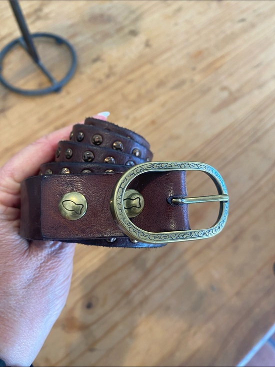 Campomaggi Brown Leather Studded Belt with Brass Buckle